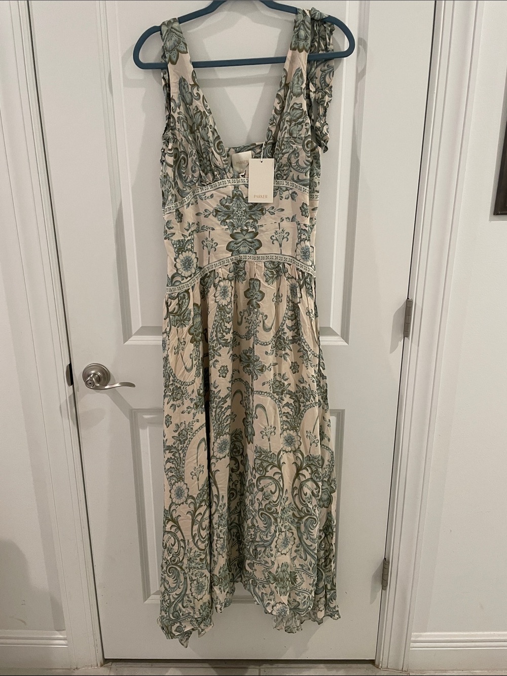 Parker Cream Maxi Dress with Sage Paisley Print